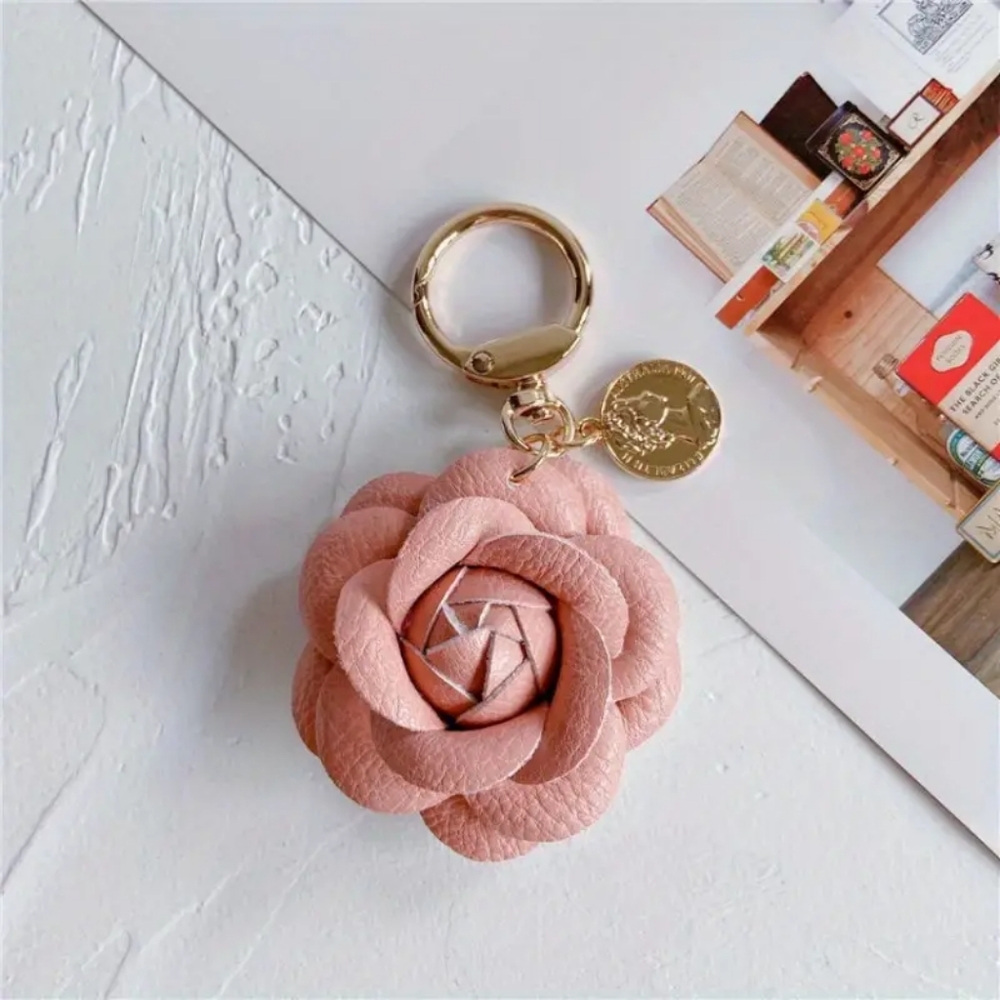 NWT Pink Leather Camellia Bag or Key Charm